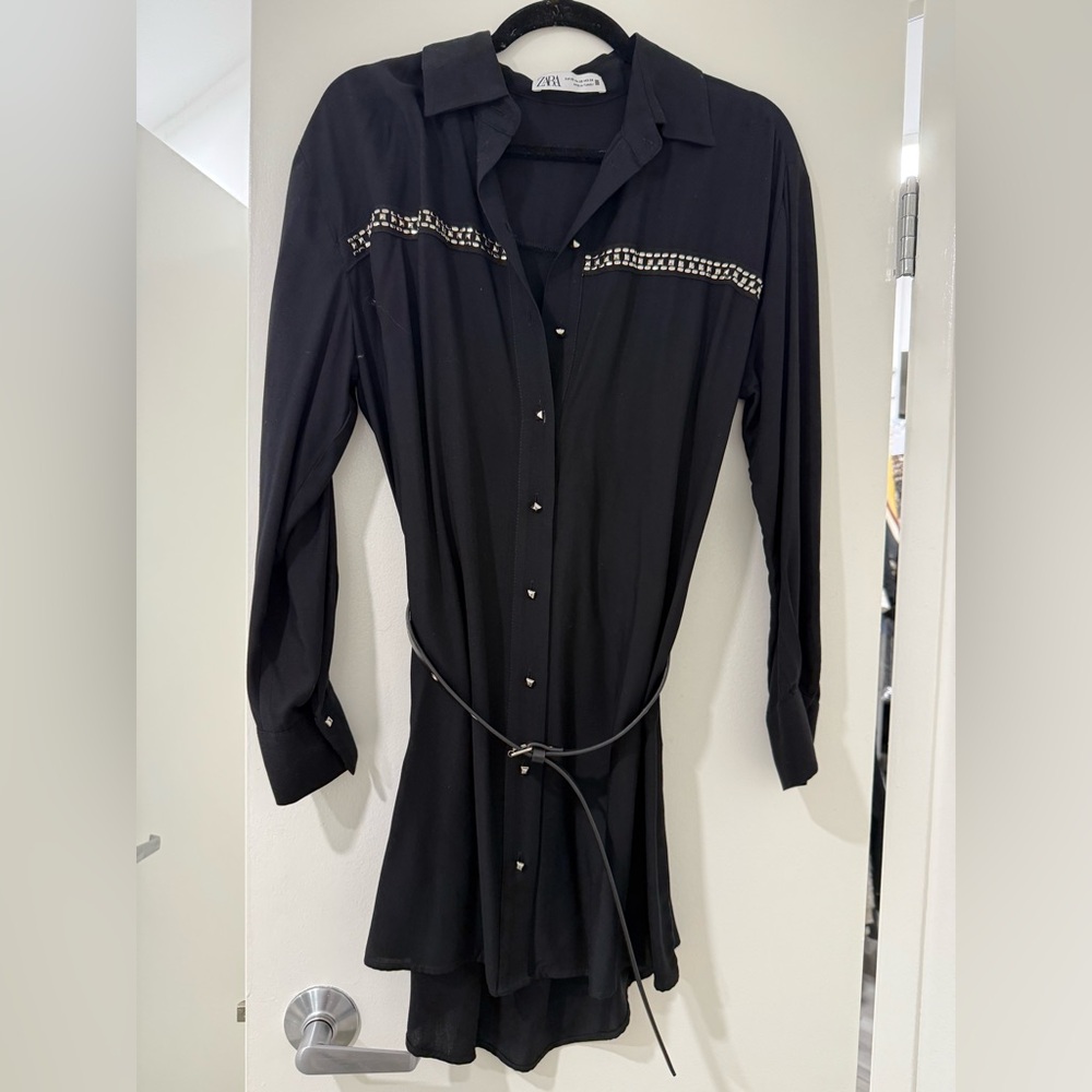 Zara Black Long Sleeve Dress with Stud Accents